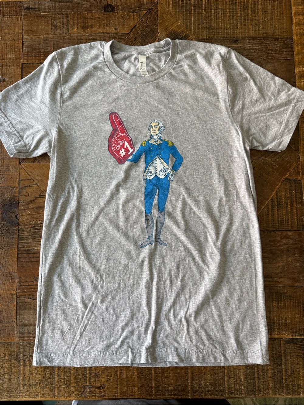 “George Washington #1” Grey Graphic T-Shirt with Blue Revolutionary Figure